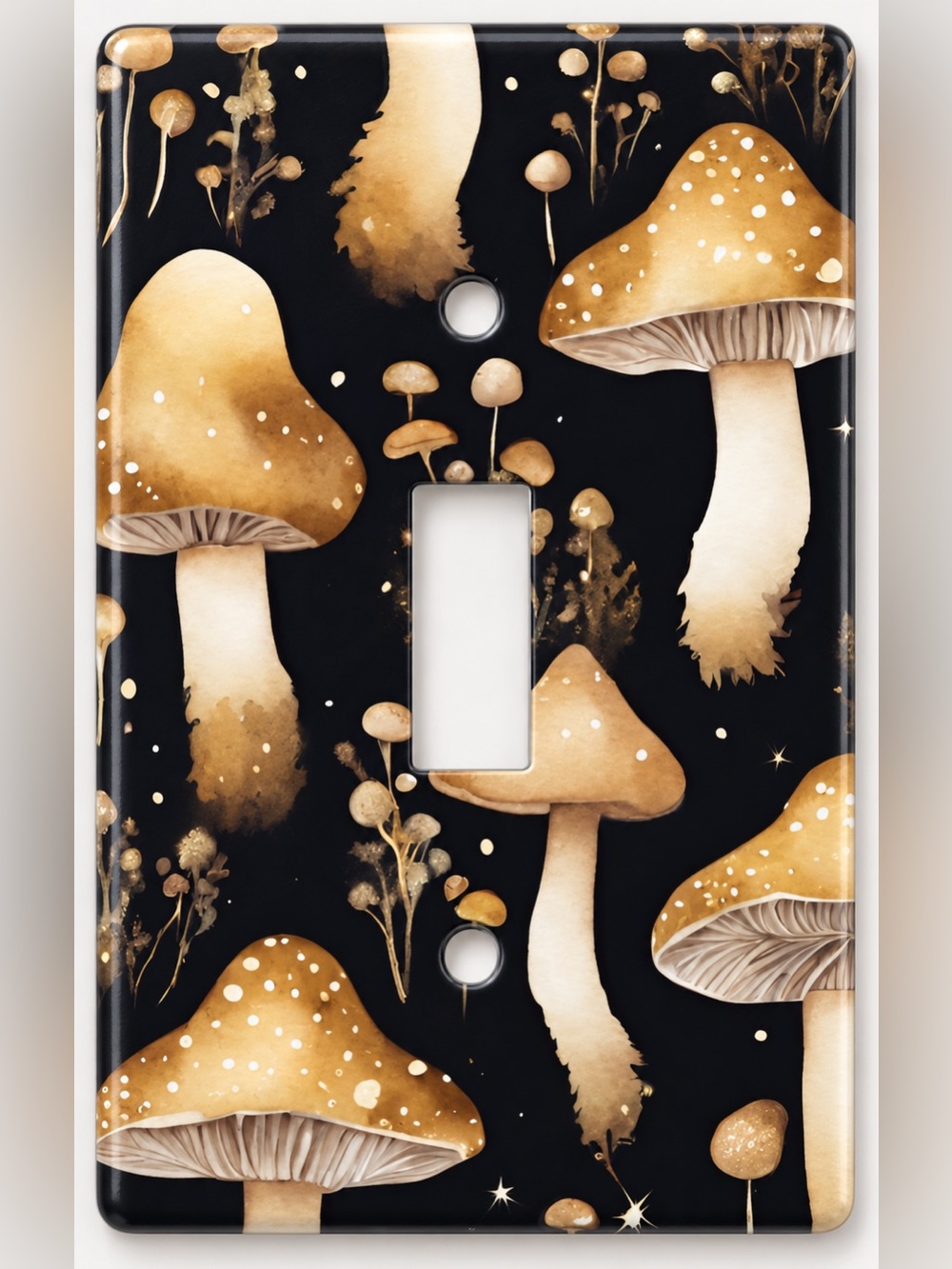 Handmade Golden Mushroom Whimsigoth Toggle Light Switch Cover Plate